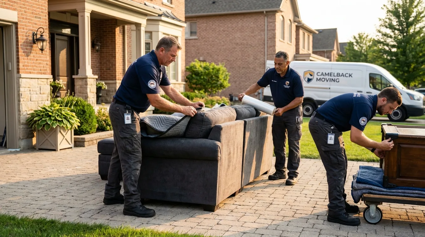 Large estate moving crew wrapping furniture in Kingfield, ME